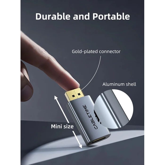 CABLETIME DisplayPort (male) to HDMI (female) Adapter, 4K/30Hz, Grey, CT-DMHF4K-AG3