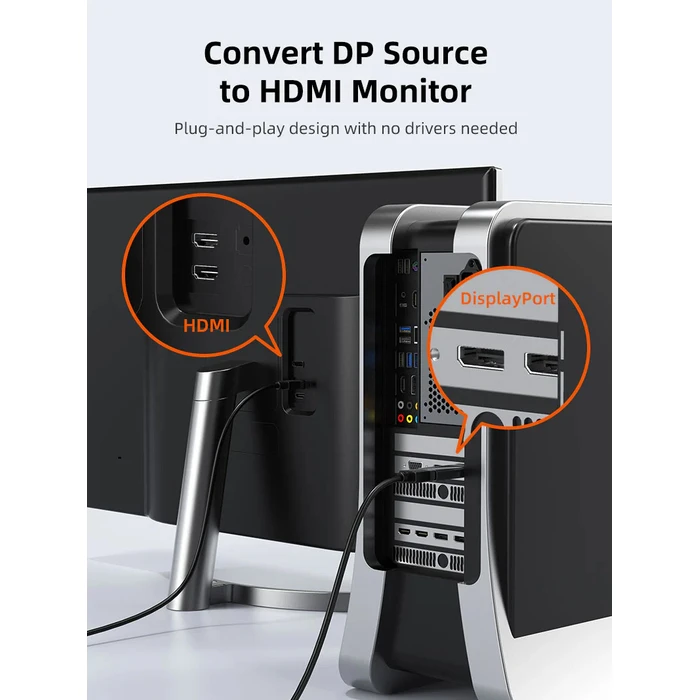 CABLETIME DisplayPort (male) to HDMI (female) Adapter, 4K/30Hz, Grey, CT-DMHF4K-AG3