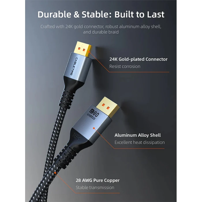 CABLETIME καλώδιο DisplayPort 2.1 2m (CT-DP16K-AG2)