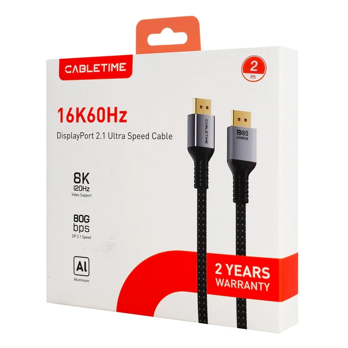 CABLETIME καλώδιο DisplayPort 2.1 2m (CT-DP16K-AG2)