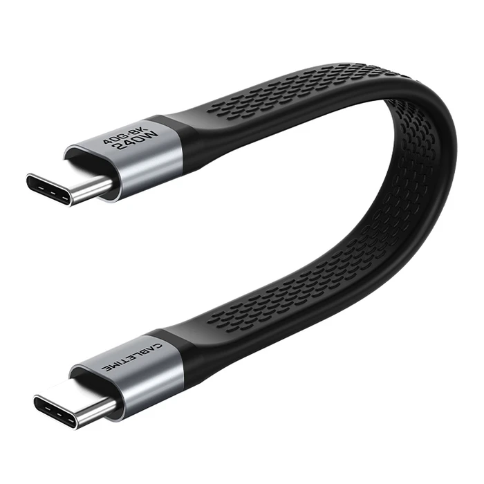 CABLETIME USB-C Cable Flat 240W 40Gbps 8K 60Hz USB4 0 15m Black