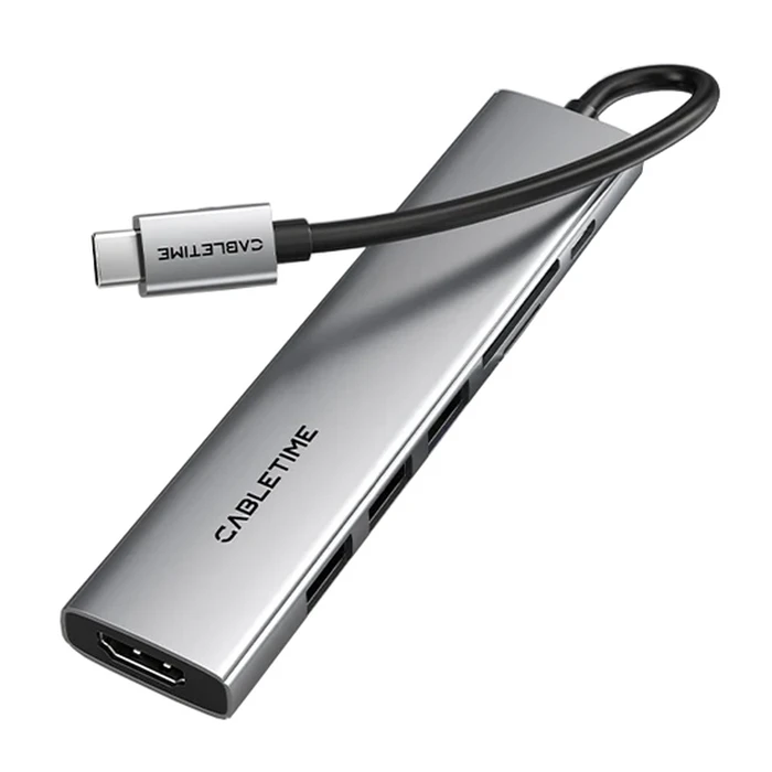 Docking Station Cabletime CT-Hbp2-Ag7, 7 Θυρών, USB-C, 4K, 100W, Γκρι