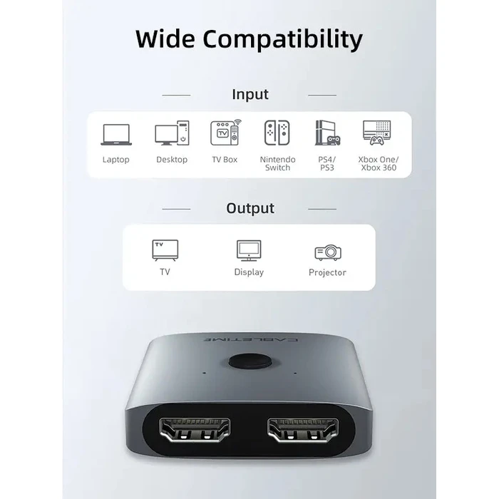 CABLETIME HDMI switch CT-HS4K-2G, 2 σε 1 / 1 σε 2 bidirectional, 4K/60Hz, γκρι