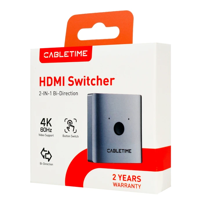 CABLETIME HDMI switch CT-HS4K-2G, 2 σε 1 / 1 σε 2 bidirectional, 4K/60Hz, γκρι