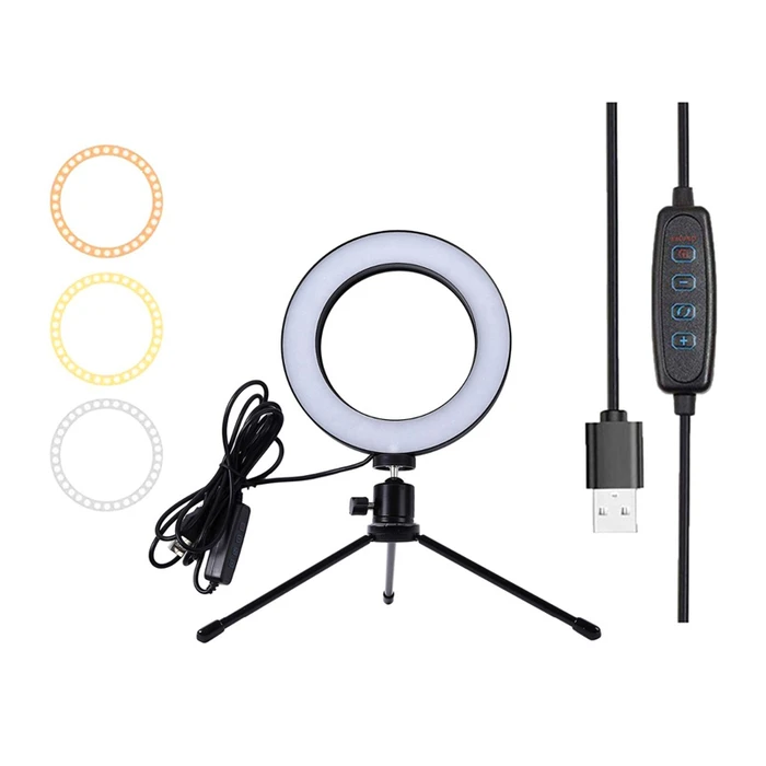 Ring Light Cabletime LED CT-Lrl6-Pb με Μίνι Τρίποδα & Σφιγκτήρα, Βάση Φ16Cm