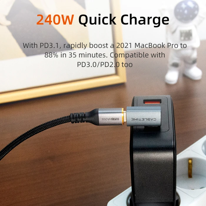 Αντάπτορας USB-C Cabletime CT-OTG42-AG, γωνιακός, USB4, 240W, 40Gbps, 8K, γκρι