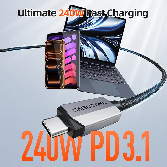 Cabletime Braided USB 2.0 Cable USB-C male - USB-C 240W Μαύρο 1m CT-USB4V2-AG1