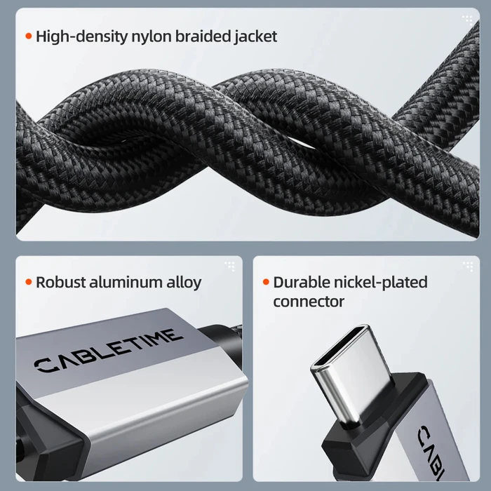 Cabletime Braided USB 2.0 Cable USB-C male - USB-C 240W Μαύρο 1m CT-USB4V2-AG1