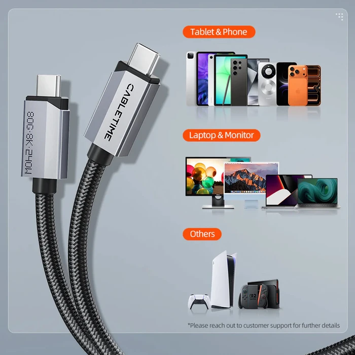 Cabletime Braided USB 2.0 Cable USB-C male - USB-C 240W Μαύρο 1m CT-USB4V2-AG1