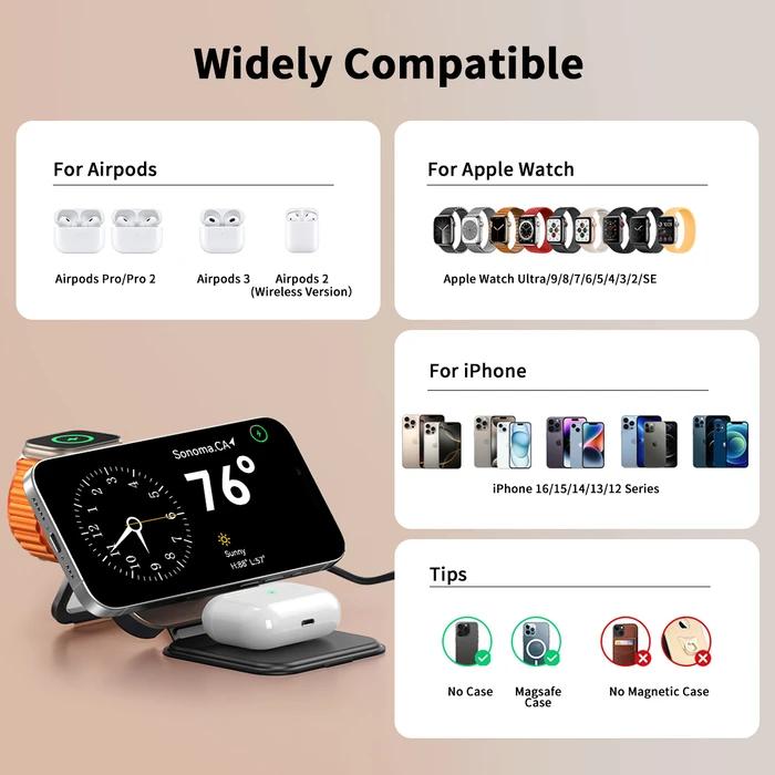 XO Ασύρματος Φορτιστής Πτυσσόμενος 3 σε 1 Μαγνητικός CX035