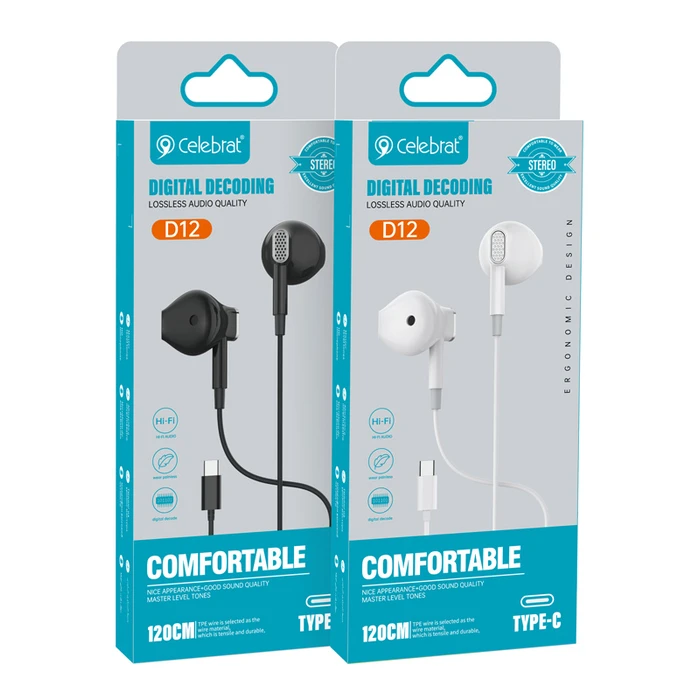 Handsfree Ακουστικά Celebrat με Μικρόφωνο D12, Type-C, 1.2m, μαύρα