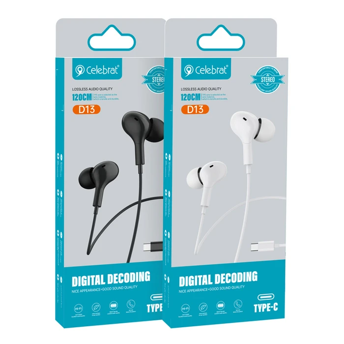 Handsfree Ακουστικά Celebrat με Μικρόφωνο D13, Type-C, 1.2m, λευκά