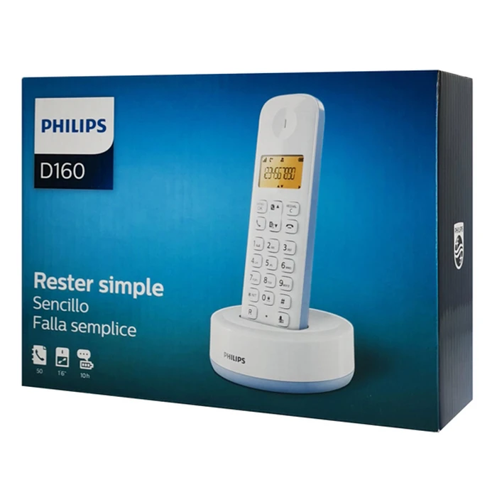 Ασύρματο Τηλέφωνο Philips D1601S-34, με ελληνικό μενού, λευκό-μπλε