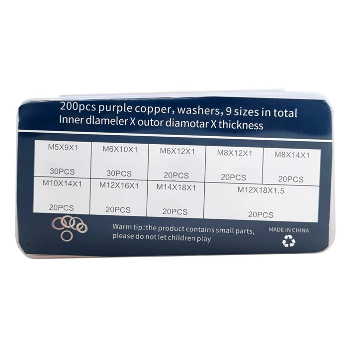 Σετ Χάλκινες Ροδέλες Da15, Διάφορα Μεγέθη, 200τμχ