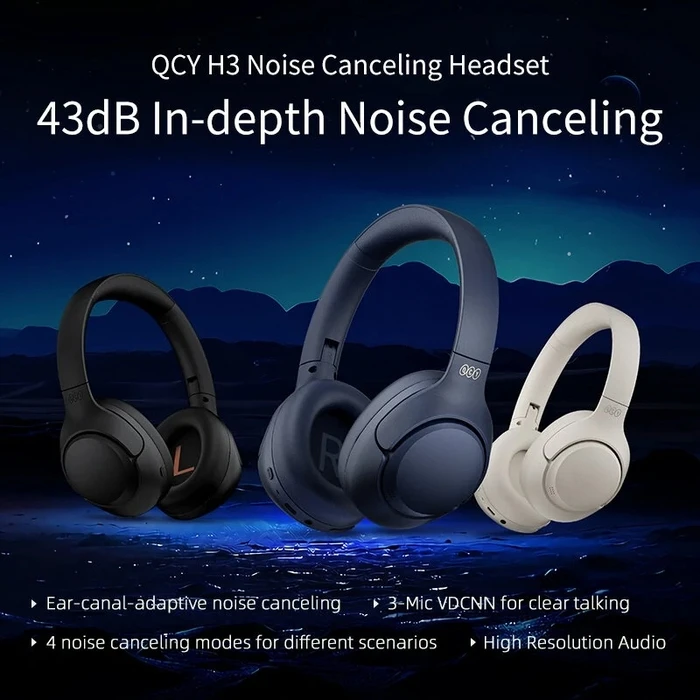 Headphones Qcy H3 Blue Hybrid Feed Noise Canceling With 4 Mode Anc Button 60h Battery