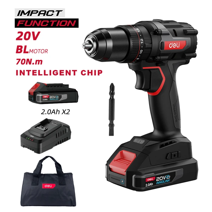 Κρουστικό Δραπανοκατσάβιδο Deli De-Cz20-1D2, Brushless, 20V, 2X 2Ah, 70N.M