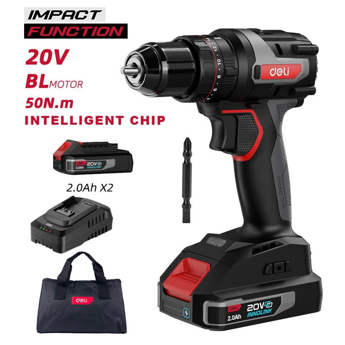 Κρουστικό Δραπανοκατσάβιδο Deli De-Cz20-2D2, Brushless, 20V, 2X 2Ah, 50N.M