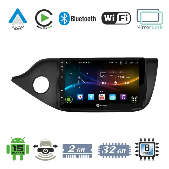 VenCore 3236-10007-0610B - Οθόνη Multimedia Android 15 9" για Kia Ceed 2013-2017 με CANbus, CarPlay, Android Auto - Μαύρη
