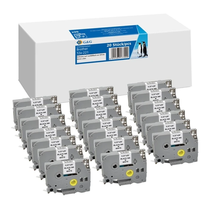 Αξεσουάρ για εκτυπωτές ετικετών G&G συμβατή ταινία ετικετών 20x 9mm x 8m μαύρο σε λευκό για Brother TZe-221