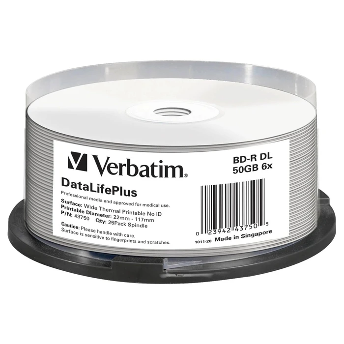 DVD Blu-ray 12cm Verbatim BD-R DL 50GB 6x Thermal Printable 25-Pack Cakebox