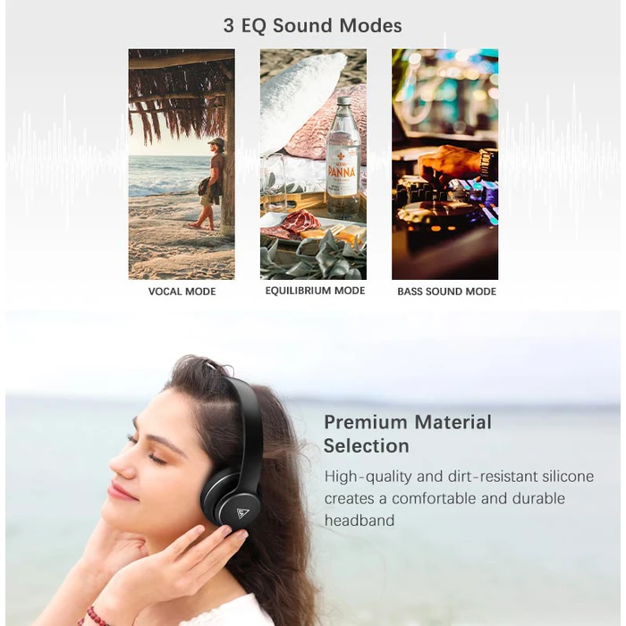 Headphones Doqaus DESIGN 3, ασύρματα & ενσύρματα, Φ40mm, 600mAh, Μαύρα