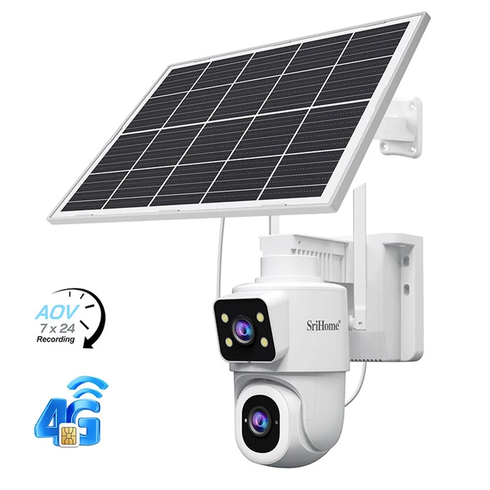 SRIHOME (Sricam) DH010 4G LTE Dual‑Lens 4MP (2×1080p) Battery Solar Outdoor IP66 Camera