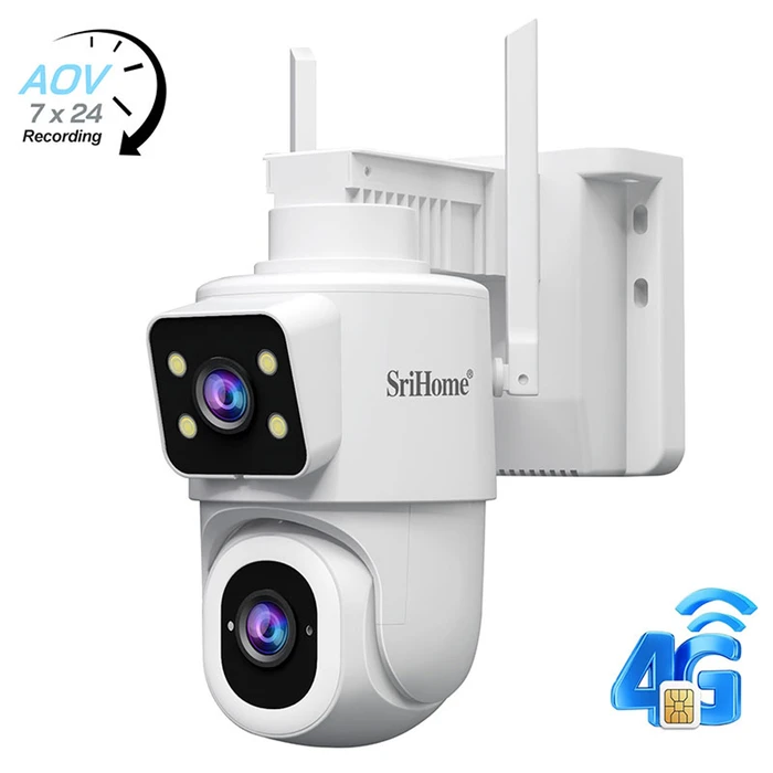 SRIHOME (Sricam) DH010 4G LTE Dual‑Lens 4MP (2×1080p) Battery Solar Outdoor IP66 Camera