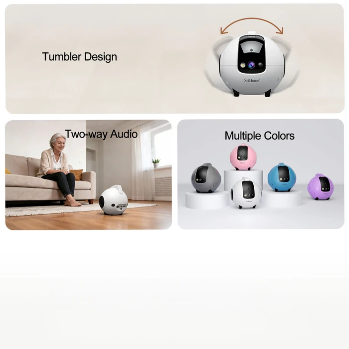 Srihome DH013 Pet Companion Robot Camera 4MP (1440p) White — Two-way Audio