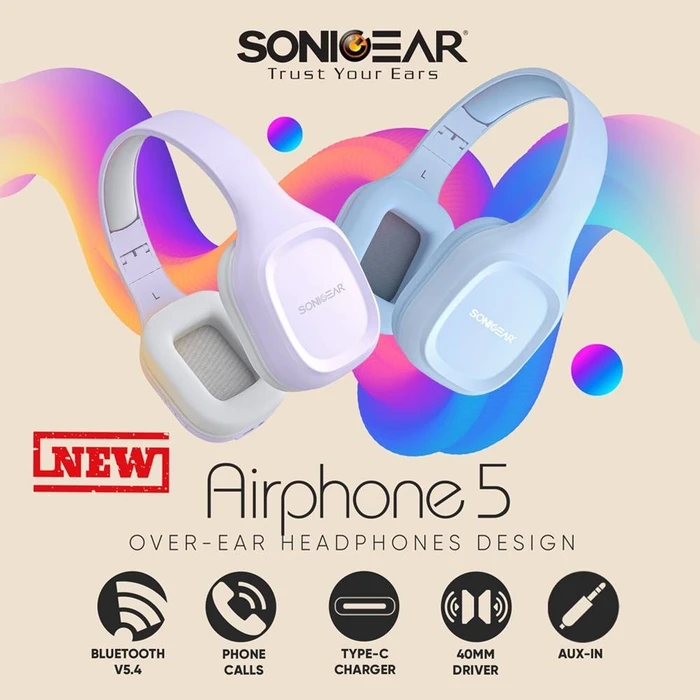 Headphones Sonic Gear Bt5.4 Over-Ear Airphone 5 Carbon