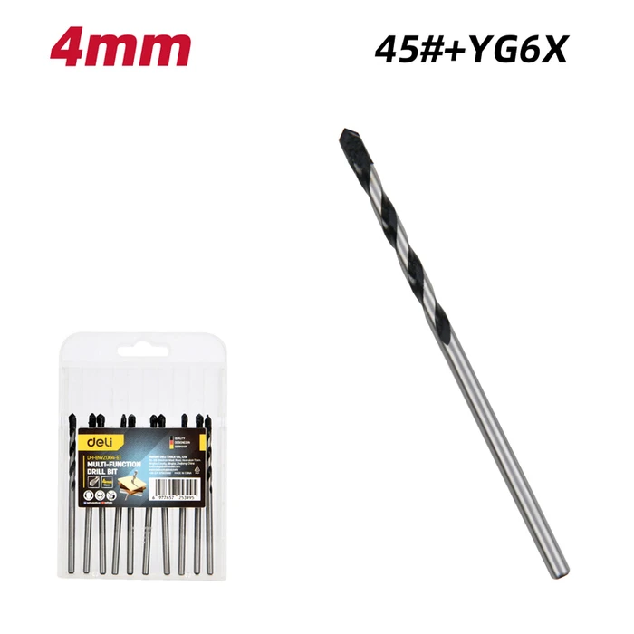 Τρυπάνια Deli DH-Bwz004-E1 για Τοίχο/Μέταλλο/Ξύλο, 45# Yg6X, 4X80Mm, Κυλινδρικό, 10Τμχ