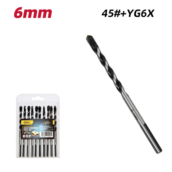 Τρυπάνια Deli DH-Bwz006-E1 για Τοίχο/Μέταλλο/Ξύλο, 45# Yg6X, 6X100Mm, Τρίπλευρο, 10Τμχ