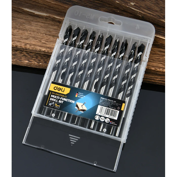 Τρυπάνια Deli DH-Bwz008-E1 για Τοίχο/Μέταλλο/Ξύλο, 45# Yg6X, 8X105Mm, Τρίπλευρο, 10Τμχ