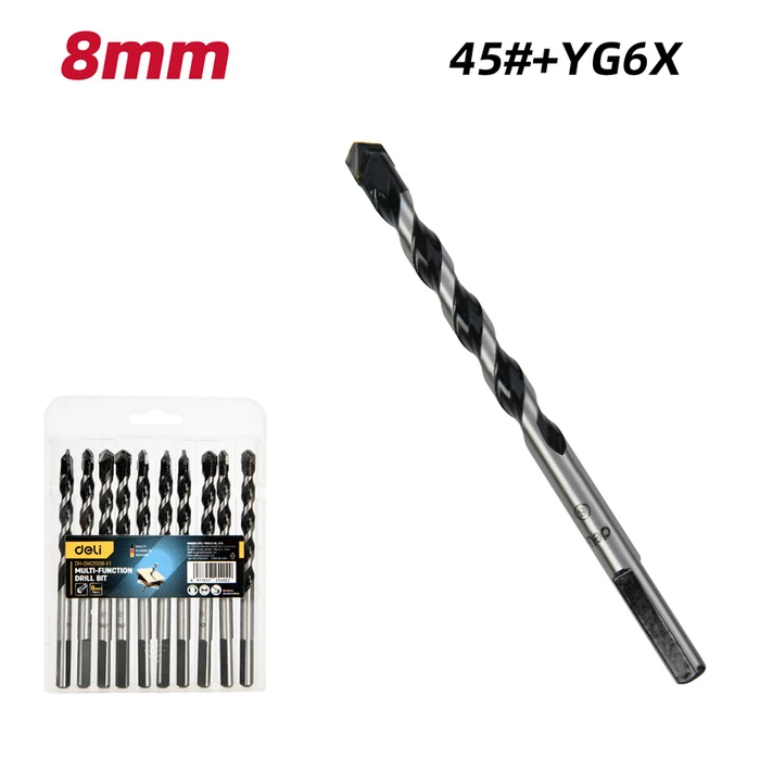 Τρυπάνια Deli DH-Bwz008-E1 για Τοίχο/Μέταλλο/Ξύλο, 45# Yg6X, 8X105Mm, Τρίπλευρο, 10Τμχ