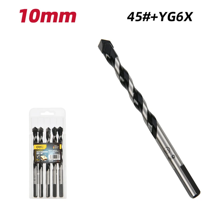 Τρυπάνια Deli DH-Bwz010-E1 για Τοίχο/Μέταλλο/Ξύλο, 45# Yg6X, 10X120Mm, Τρίπλευρο, 5Τμχ