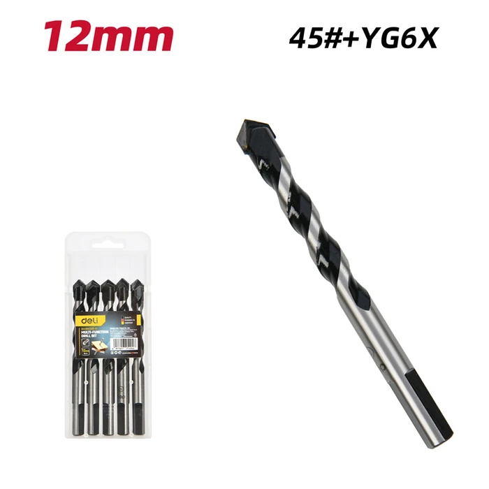 Τρυπάνια Deli DH-Bwz012-E1 για Τοίχο/Μέταλλο/Ξύλο, 45# Yg6X, 12X120Mm, Τρίπλευρο, 5Τμχ
