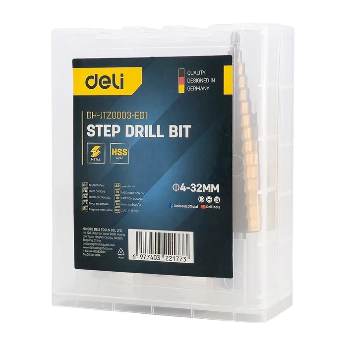 Κωνικά Τρυπάνια Deli DH-Jtz0003-Ed1 για Μέταλλο, Hss 4241, 4-12/4-20/4-32Mm, 3Τμχ