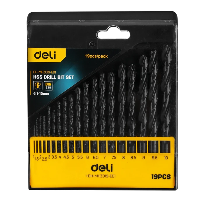 Σετ Τρυπάνια Deli DH-MHZ019-ED1 για σίδηρο HSS, 1-10mm, DIN 338, 19τμχ