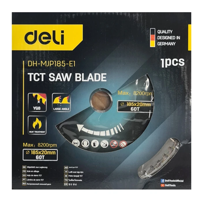 Deli Δίσκος Κοπής Ξύλου Dh-Mjp185-E1, 60 Δόντια, 185mm, 8200rpm
