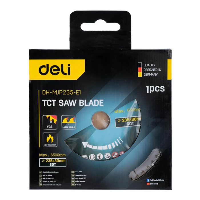 Deli Δίσκος Κοπής Ξύλου Dh-Mjp235-E1, 60 Δόντια, 235mm, 6500rpm
