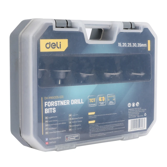 Τρυπάνια Deli Μεντεσέ DH-Mkk005-Ed1 για Ξύλο/Πλαστικό, Tct Λεπίδα, 15-35Mm, 5Τμχ