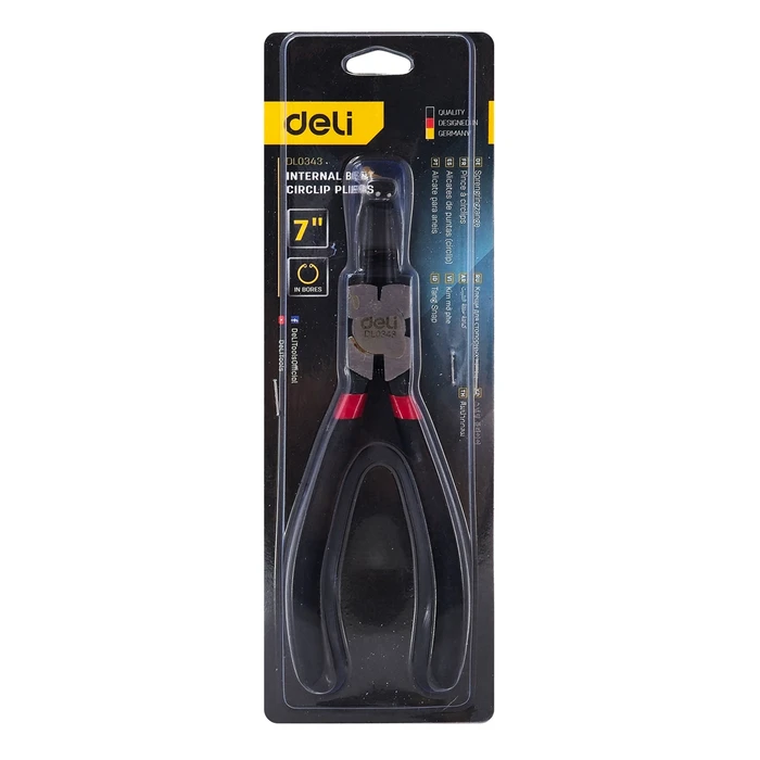Ασφαλειοτσίμπιδο Bent Interior Circlip Pliers 7" Deli EDL0343 (Black)