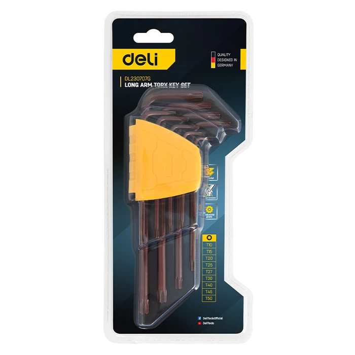 Σετ Κλειδιά Deli Torx Dl230707G σε Σχήμα L, T10-T50, 9Τμχ
