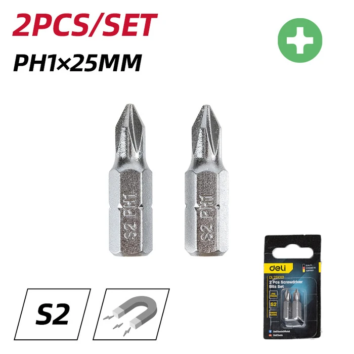 Μύτες Κατσαβιδιού Deli Σετ Dl251001, Μαγνητικές, Ph1X25Mm, 2Τμχ