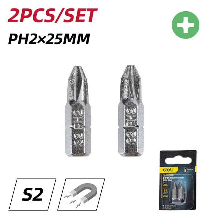 Μύτες Κατσαβιδιού Deli Σετ Dl251002, Μαγνητικές, Ph2X25Mm, 2Τμχ