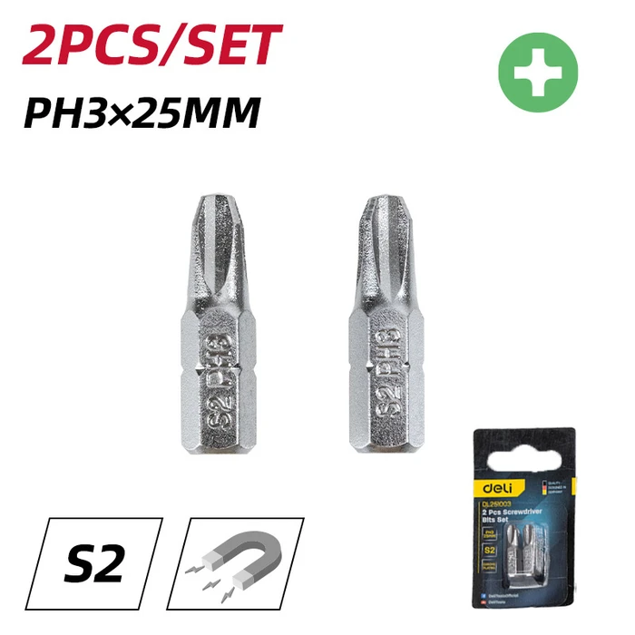 Μύτες Κατσαβιδιού Deli Σετ Dl251003, Μαγνητικές, Ph3X25Mm, 2Τμχ