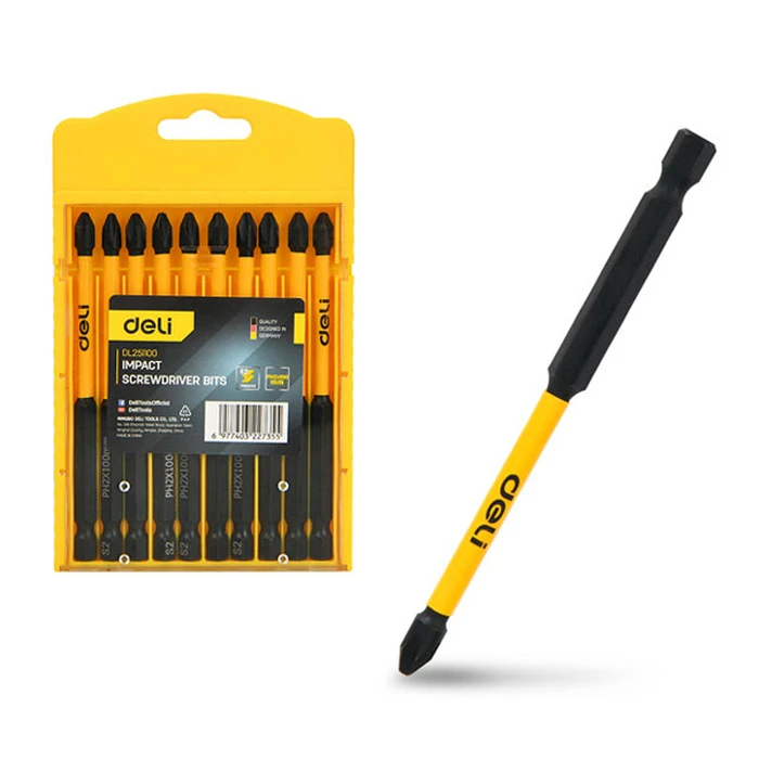 Μύτες Κατσαβιδιού Deli Σετ Dl251100 για Δραπανοκατσάβιδο, Σταυρωτές, Ph2X100Mm, 10Τμχ