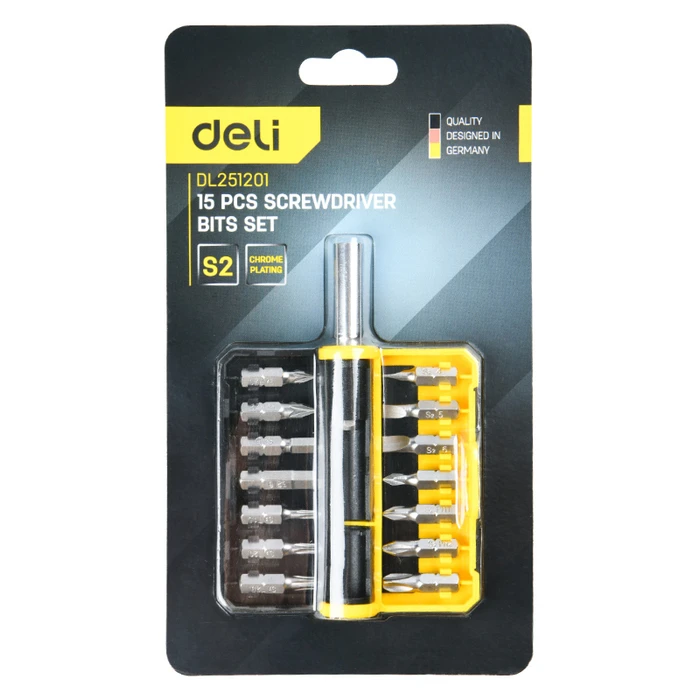 Μύτες Κατσαβιδιού Deli Σετ Dl251201 με Αντάπτορα, Μαγνητικές, 15Τμχ