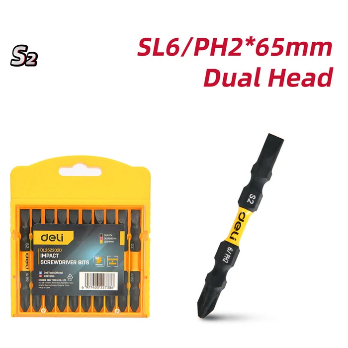 Μύτες Κατσαβιδιού Deli Dl252202D για Δραπανοκατσάβιδο, Διπλή Sl6/Ph2X65Mm, 10Τμχ