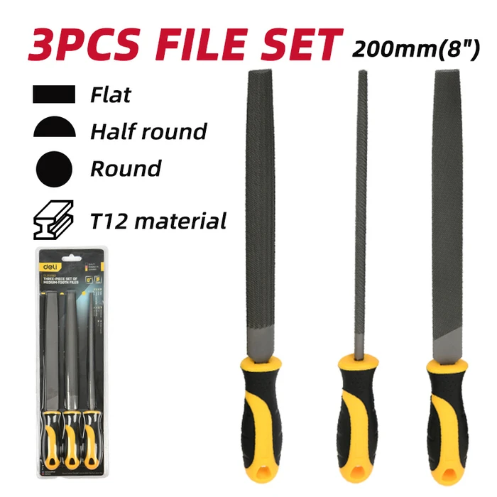 Λίμες Deli Σετ Dl75108 με Αντιολισθητική Λαβή, Μετάλλου, 200Mm, 3Τμχ