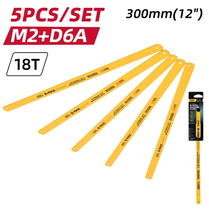 Σετ Λάμες Πριονιού Deli Σιδήρου/Ξύλου Dl353805A, 300Mm, 18 Tpi, 5Τμχ